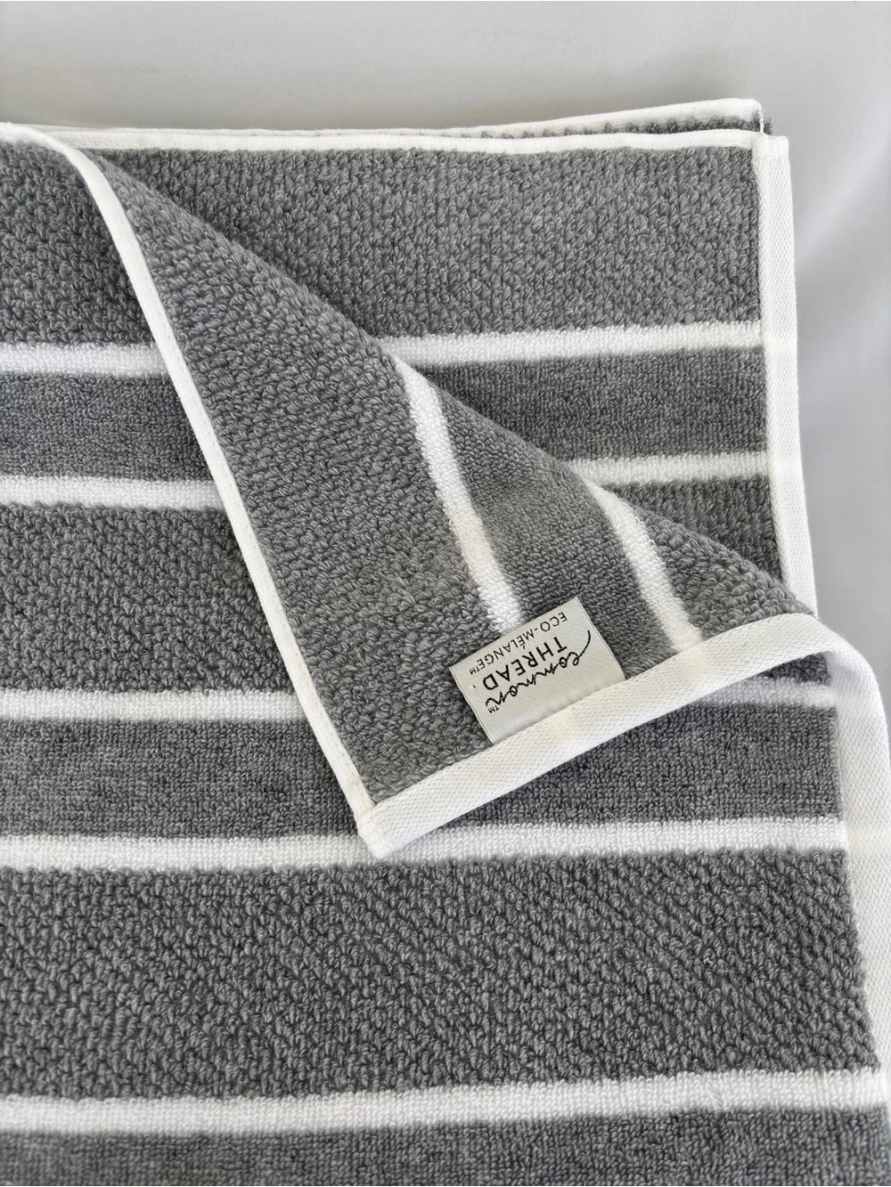 NWT 2Pc Common Thread Bamboo Eco-Melange Charcoal Grey White Striped Bath Towels